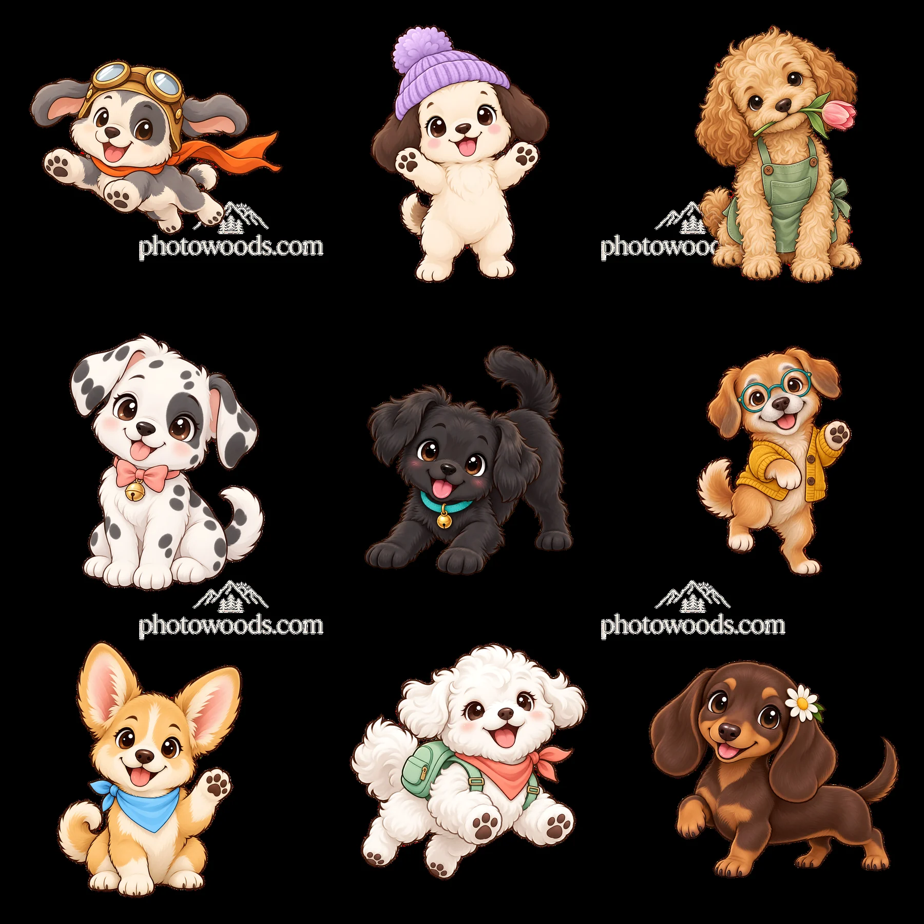 Cute dog sticker collection with various breeds and playful poses - AI-generated stock image
