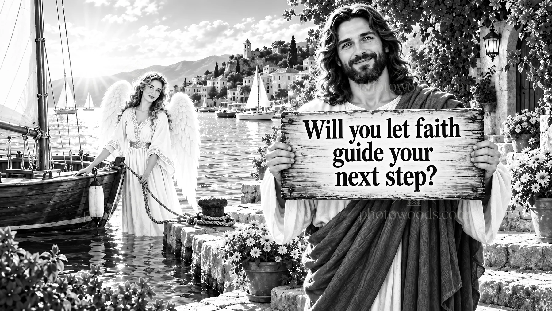 Jesus Christ guiding with a message of faith - AI-generated stock image