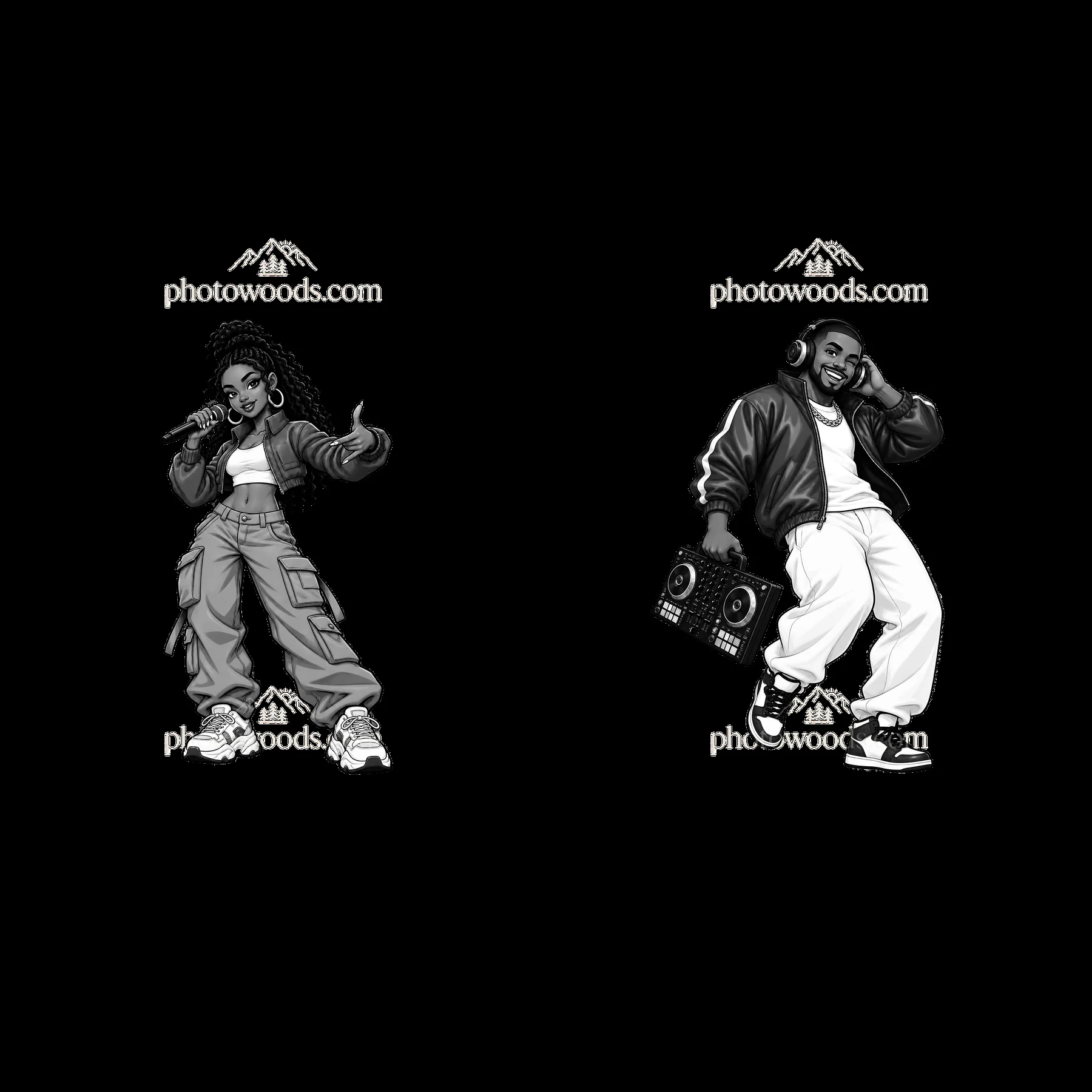 Hip-hop artists perform with microphone and turntables - AI-generated stock image