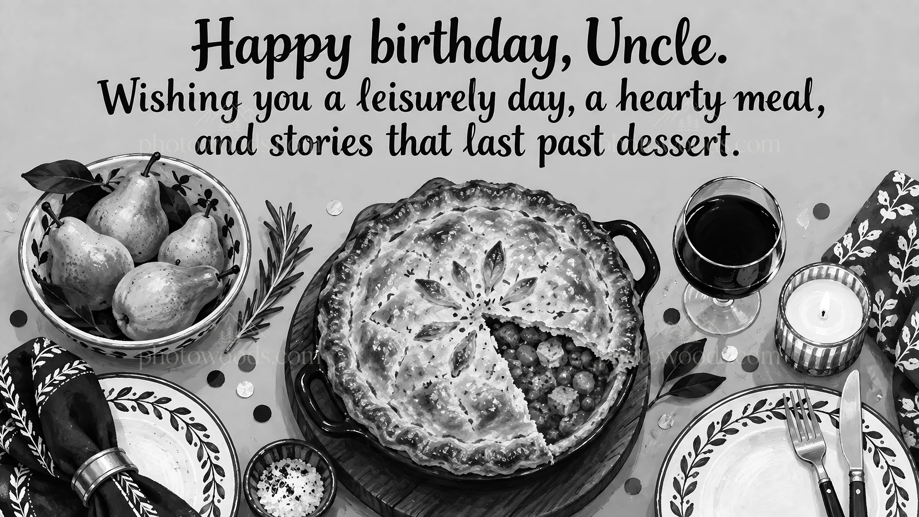 Black-and-white birthday greeting for an uncle - AI-generated stock image