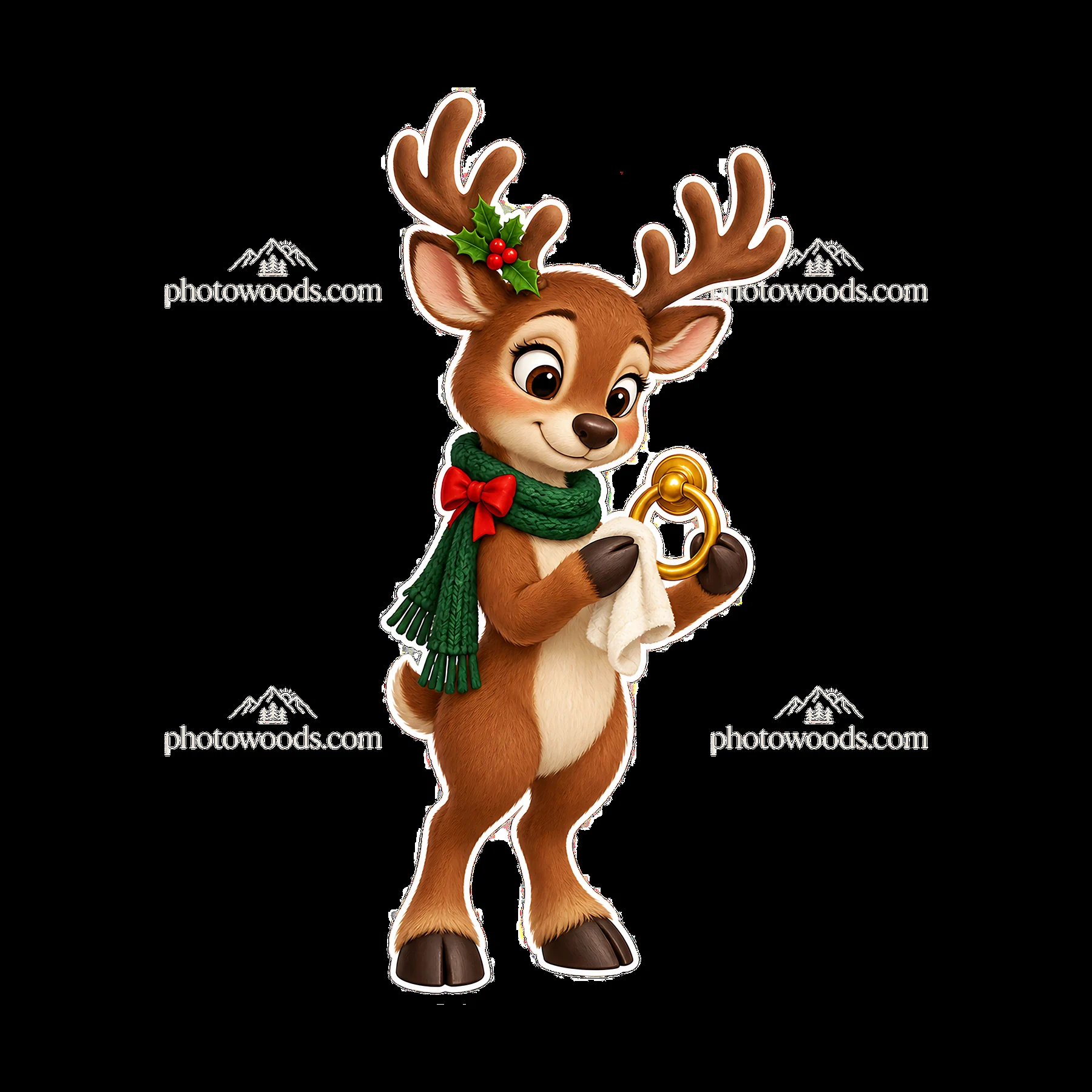 Reindeer holding a golden door knocker with a towel - AI-generated stock image