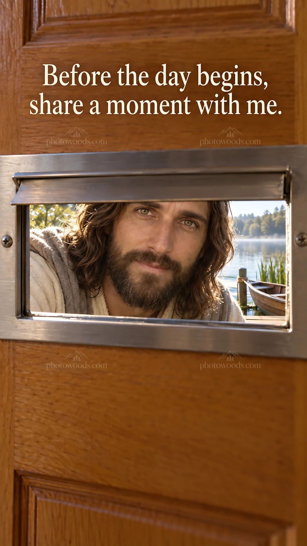 Jesus Christ inviting a moment of reflection before the day - AI-generated stock image