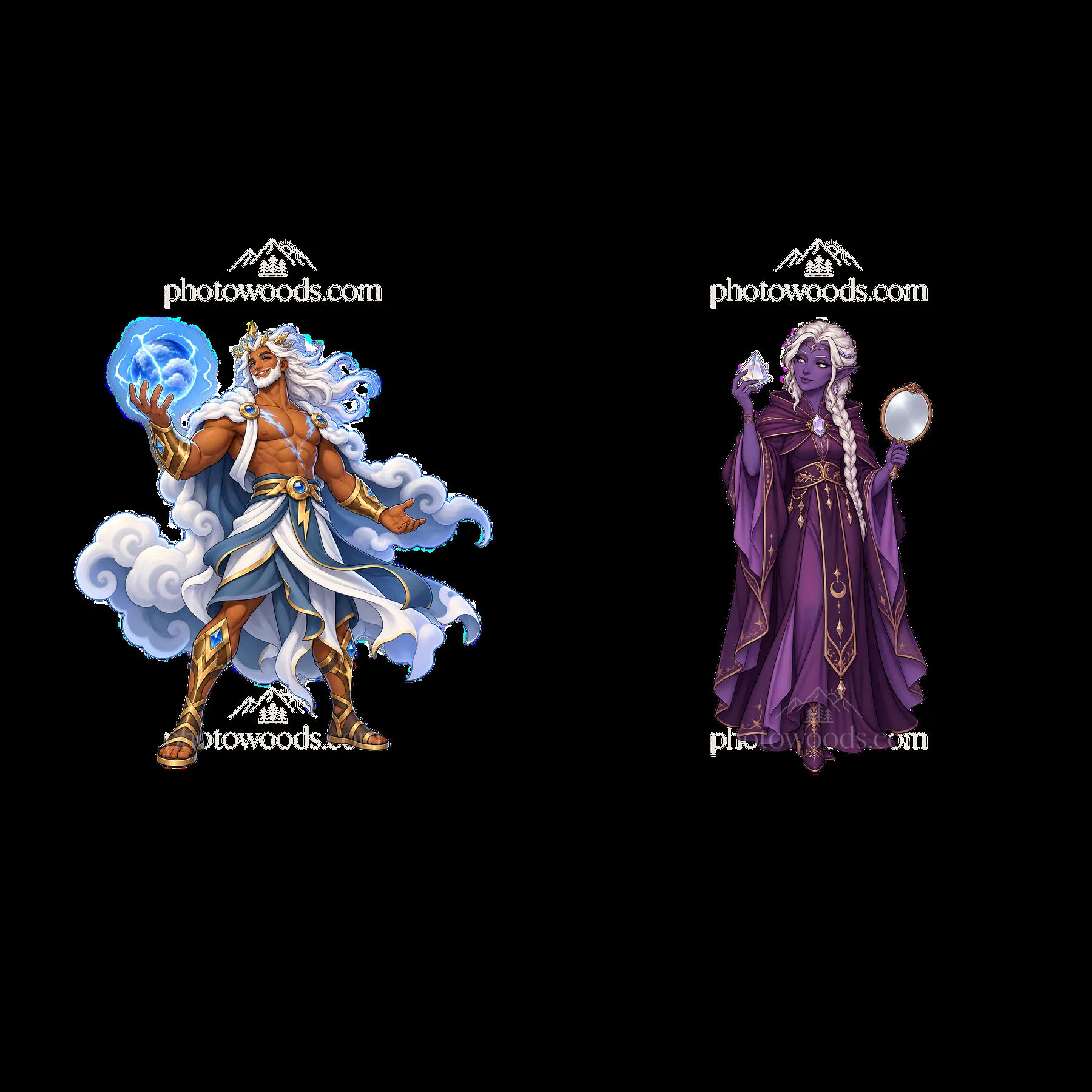 Pagan gods sticker pair with thunder god and witch goddess - AI-generated stock image