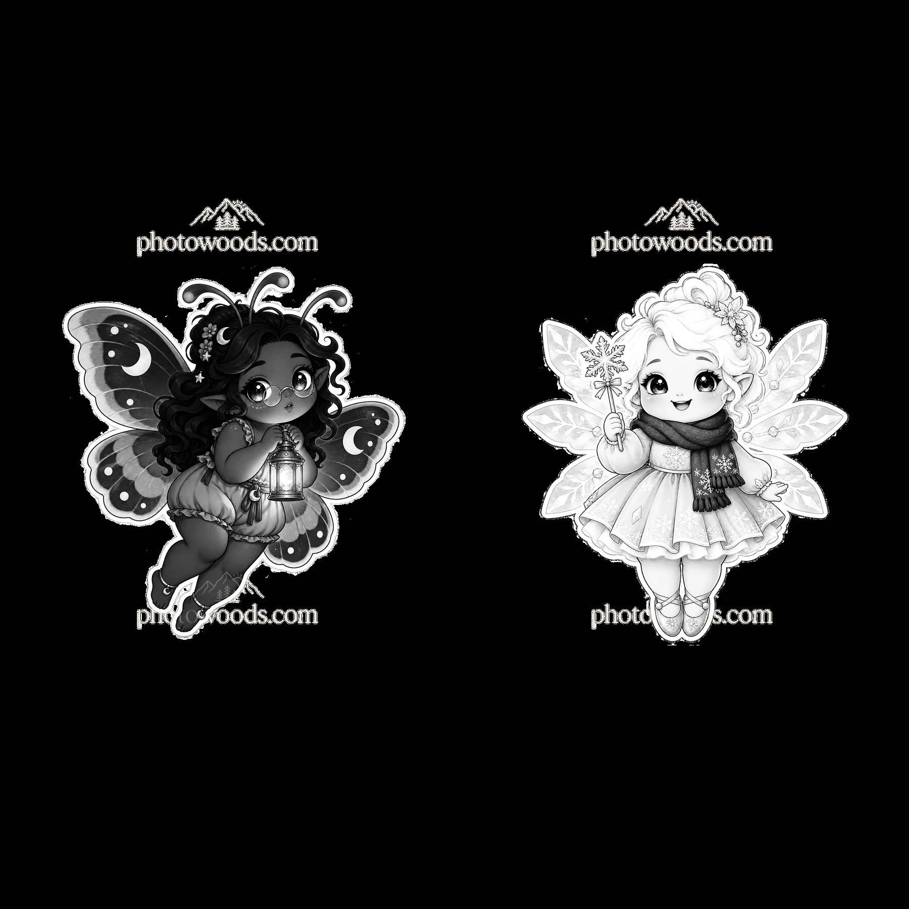 Kawaii chubby fairies with butterfly wings and accessories - AI-generated stock image