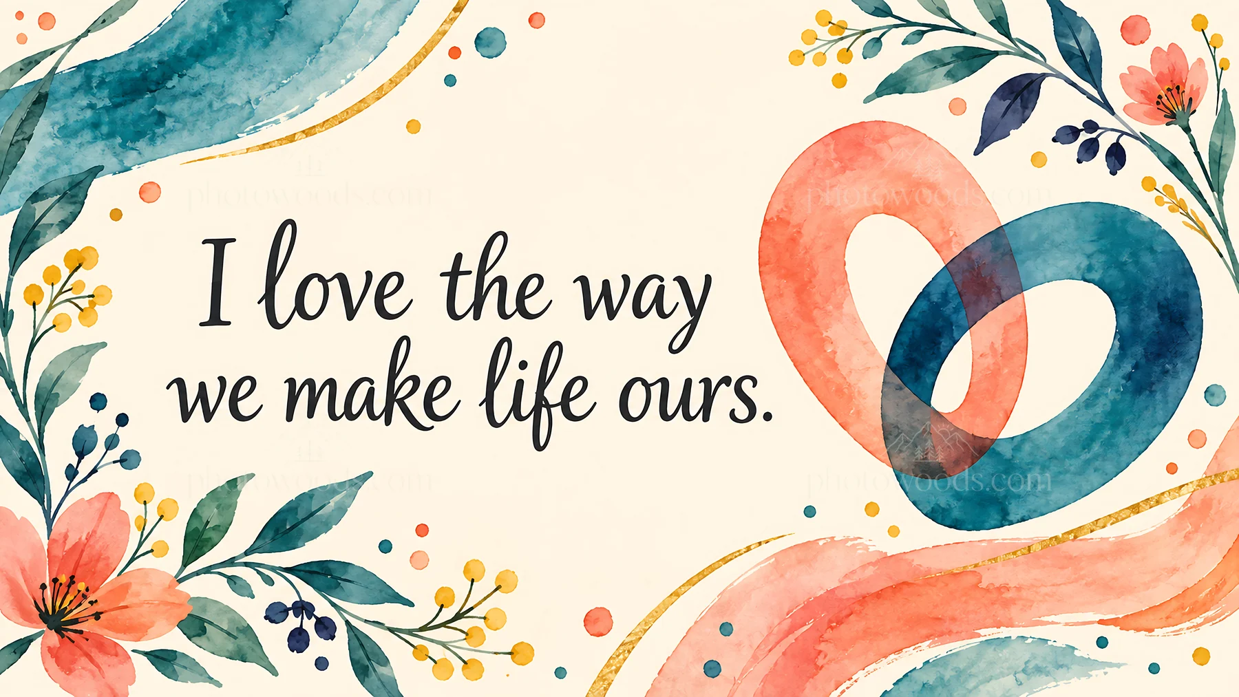 Watercolor Love Greeting with Intertwined Loops - AI-generated stock image