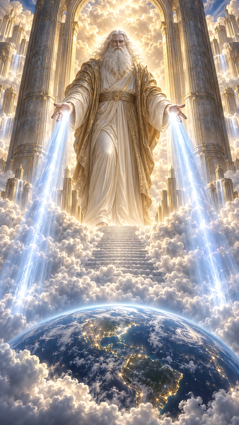 Jesus Christ welcomes believers from the heavens - AI-generated stock image
