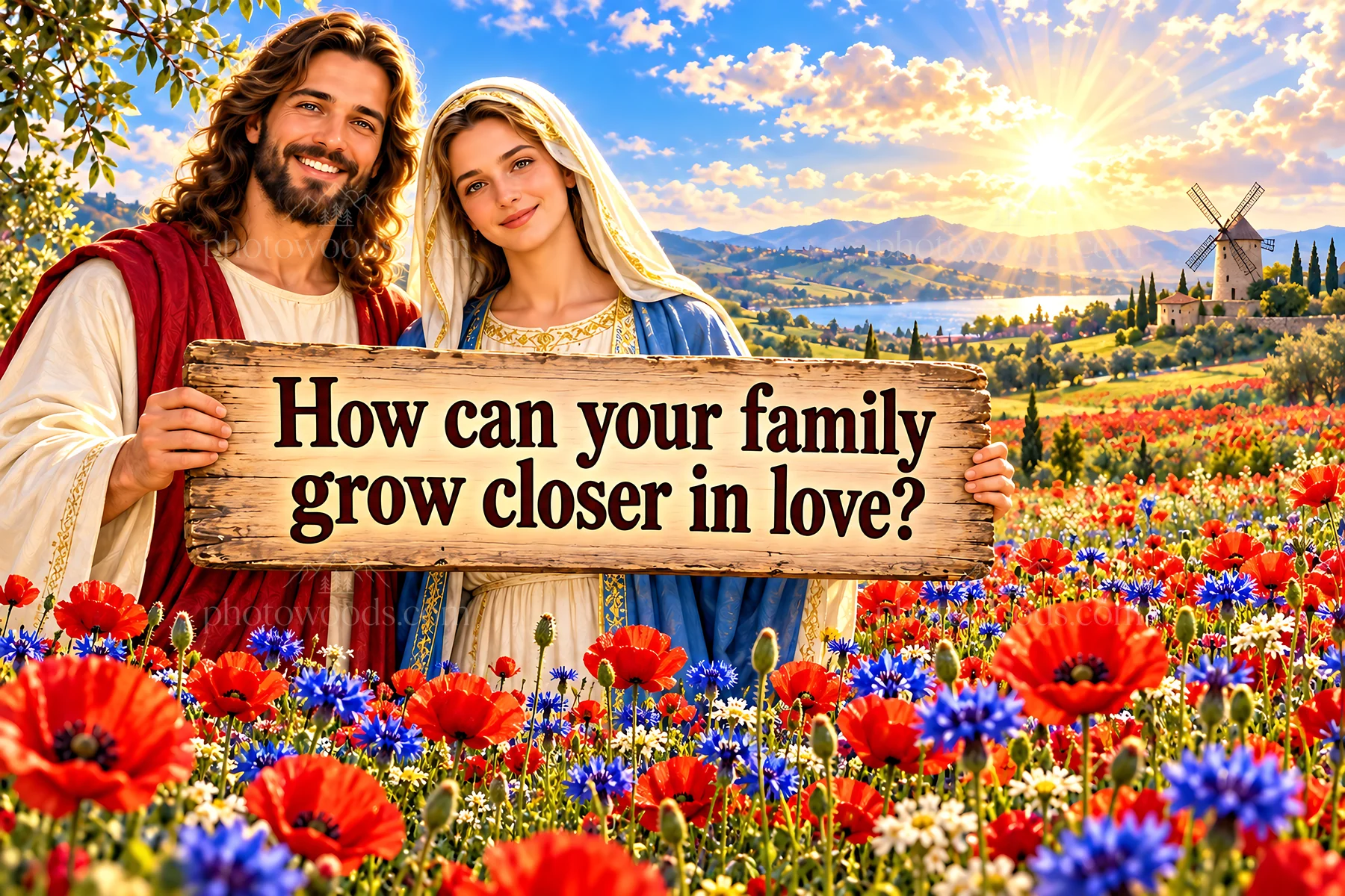 Jesus Christ with a woman asking about family love - AI-generated stock image