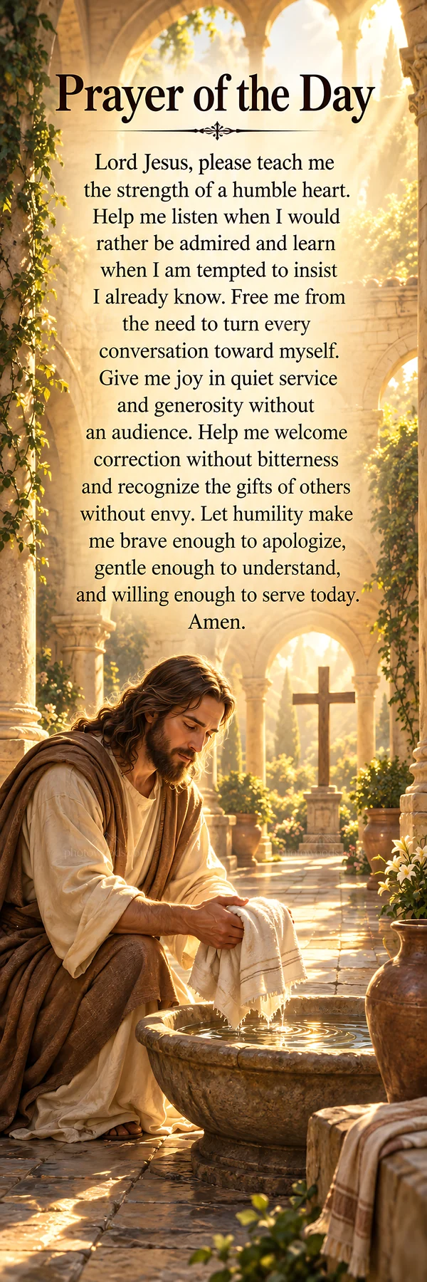 Jesus Christ offering a prayer for strength and humility - AI-generated stock image