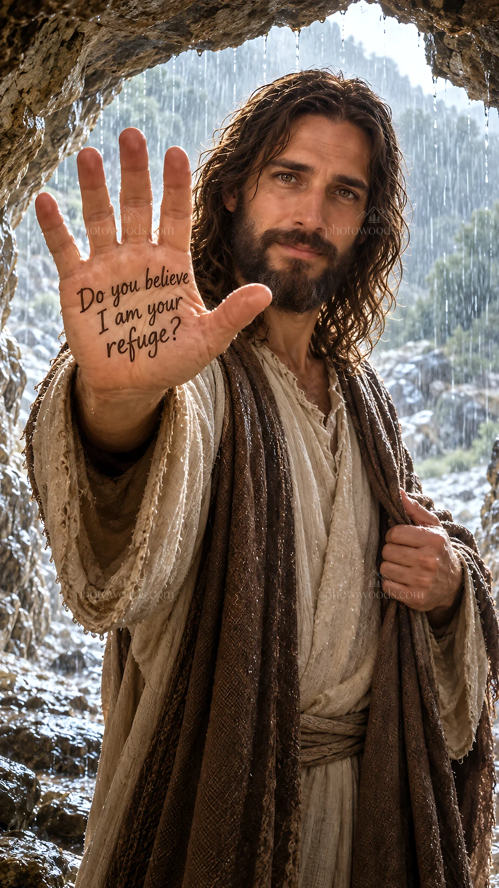Jesus Christ invites you to believe in Him as your refuge - AI-generated stock image