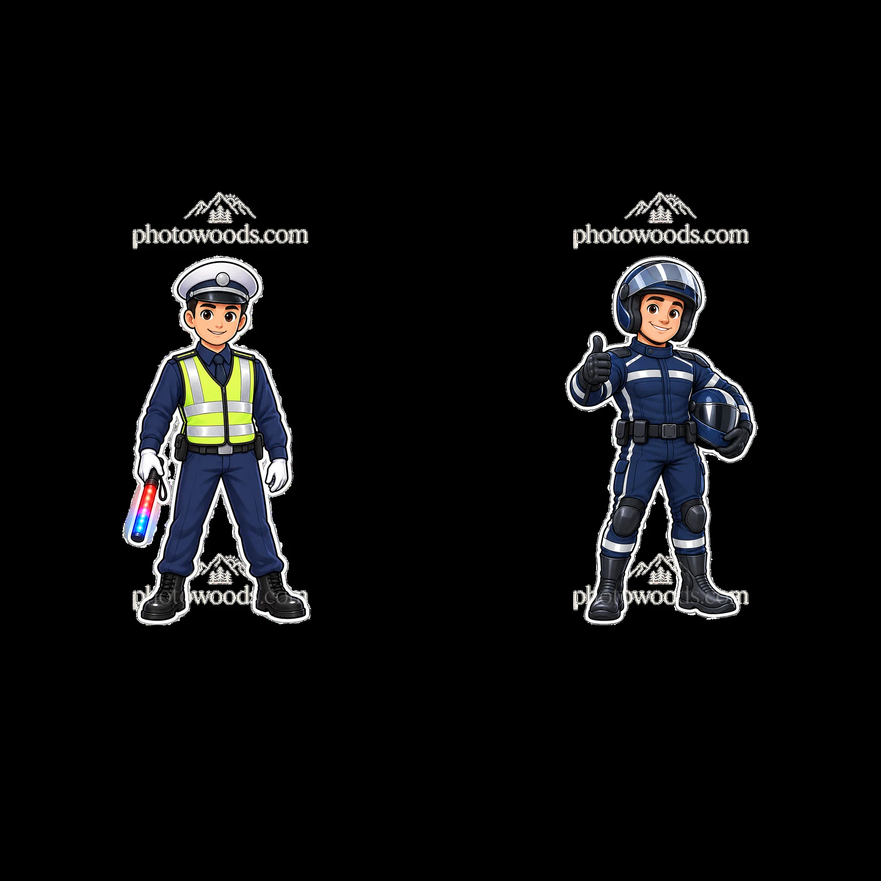 Police officer and police man in uniform with accessories - AI-generated stock image