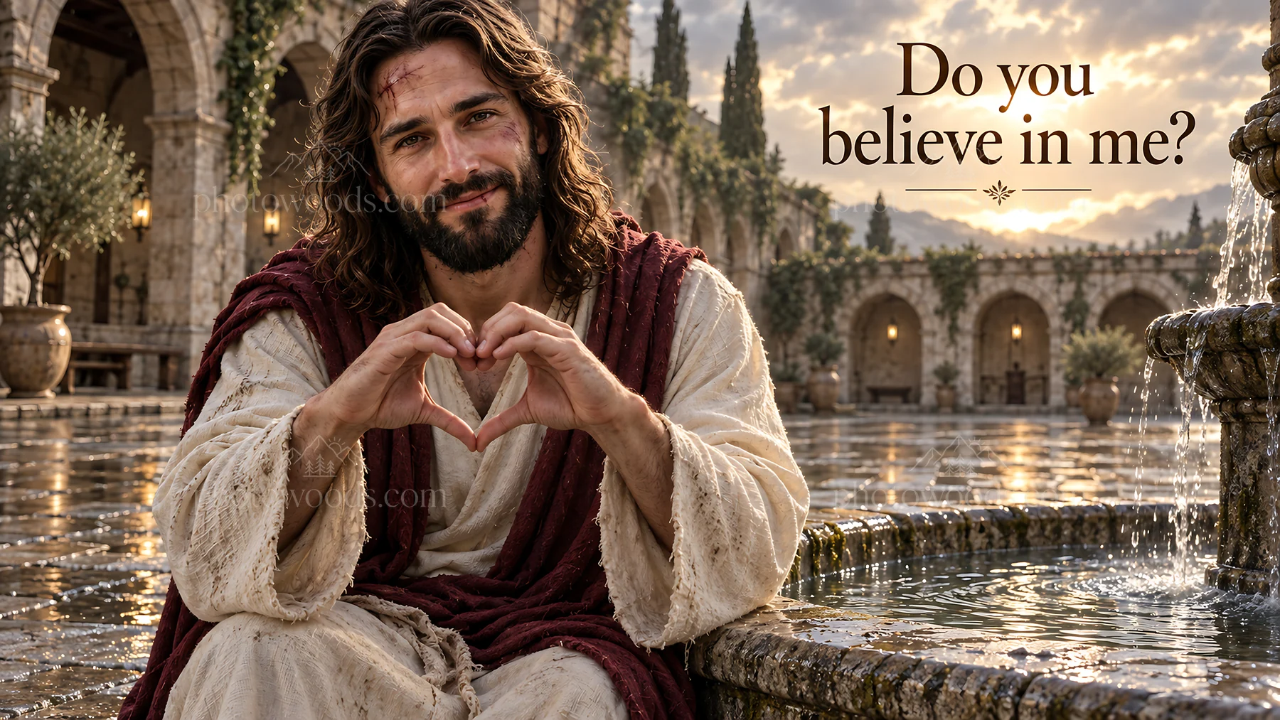 Jesus Christ expressing love and inviting faith - AI-generated stock image
