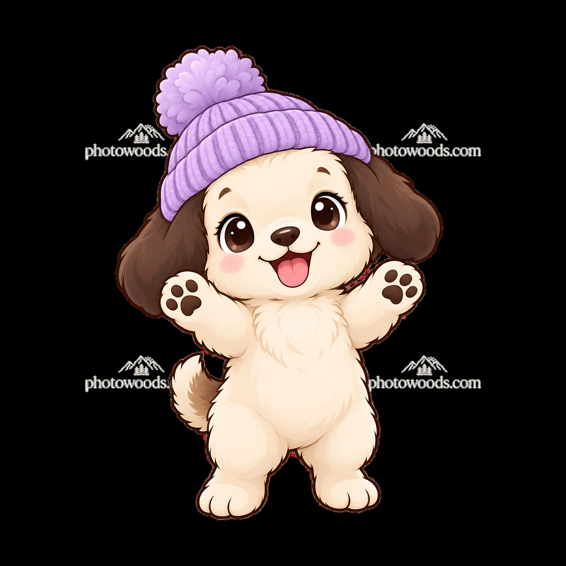 Cute dog wearing a purple hat with a playful expression - AI-generated stock image