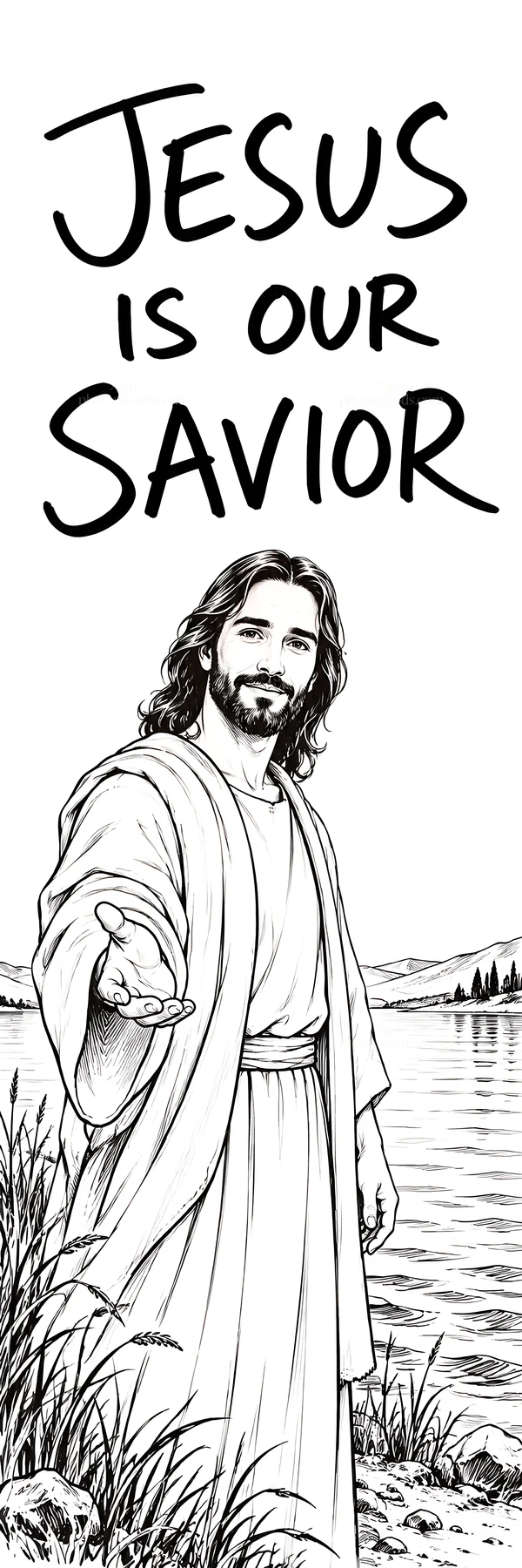 Jesus Christ reaching out by the water - AI-generated stock image