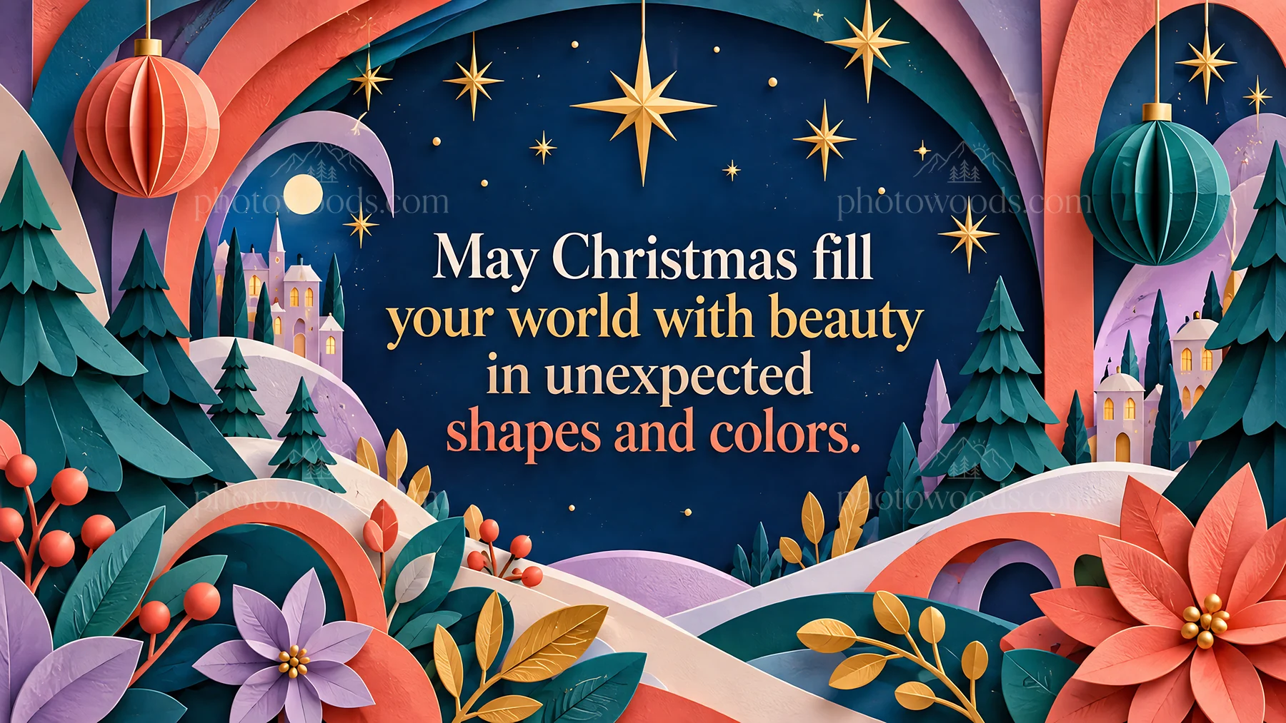 Colorful Paper-Cut Christmas Greeting Illustration - AI-generated stock image