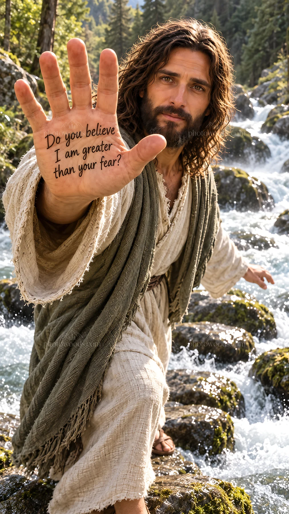 Jesus Christ reaching out to comfort and inspire faith - AI-generated stock image
