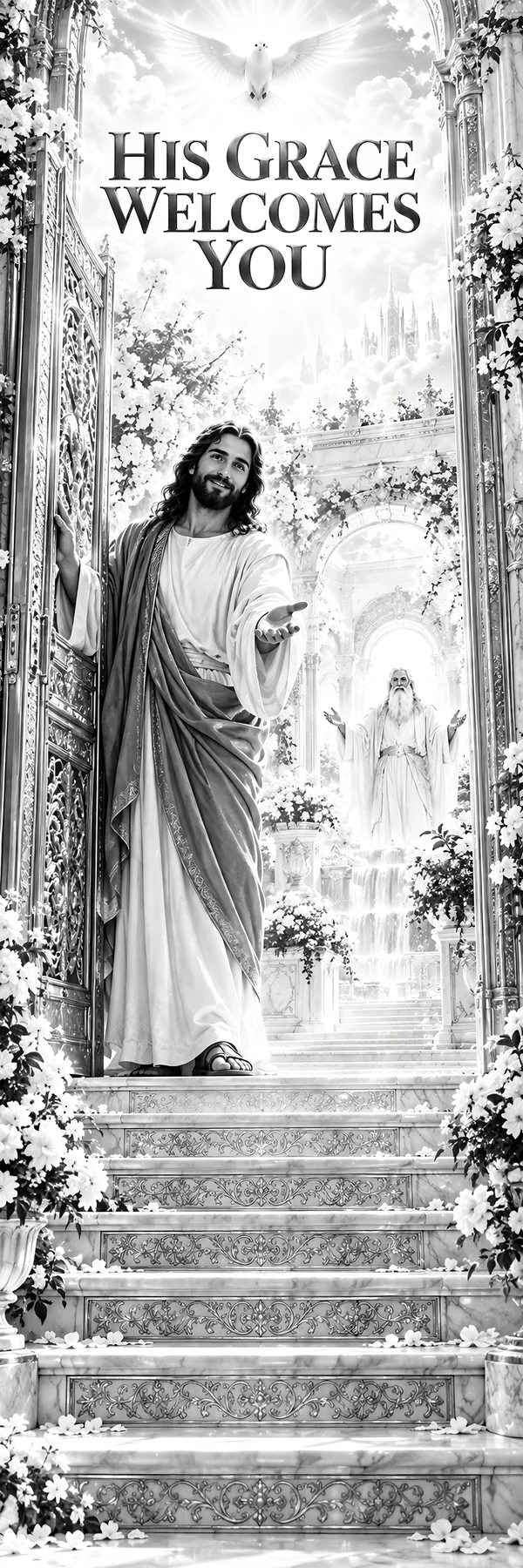 Jesus Christ welcomes you with grace - AI-generated stock image