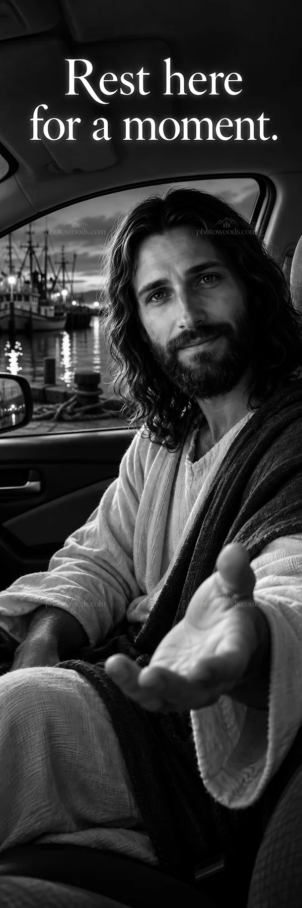 Jesus Christ inviting for a moment of rest - AI-generated stock image