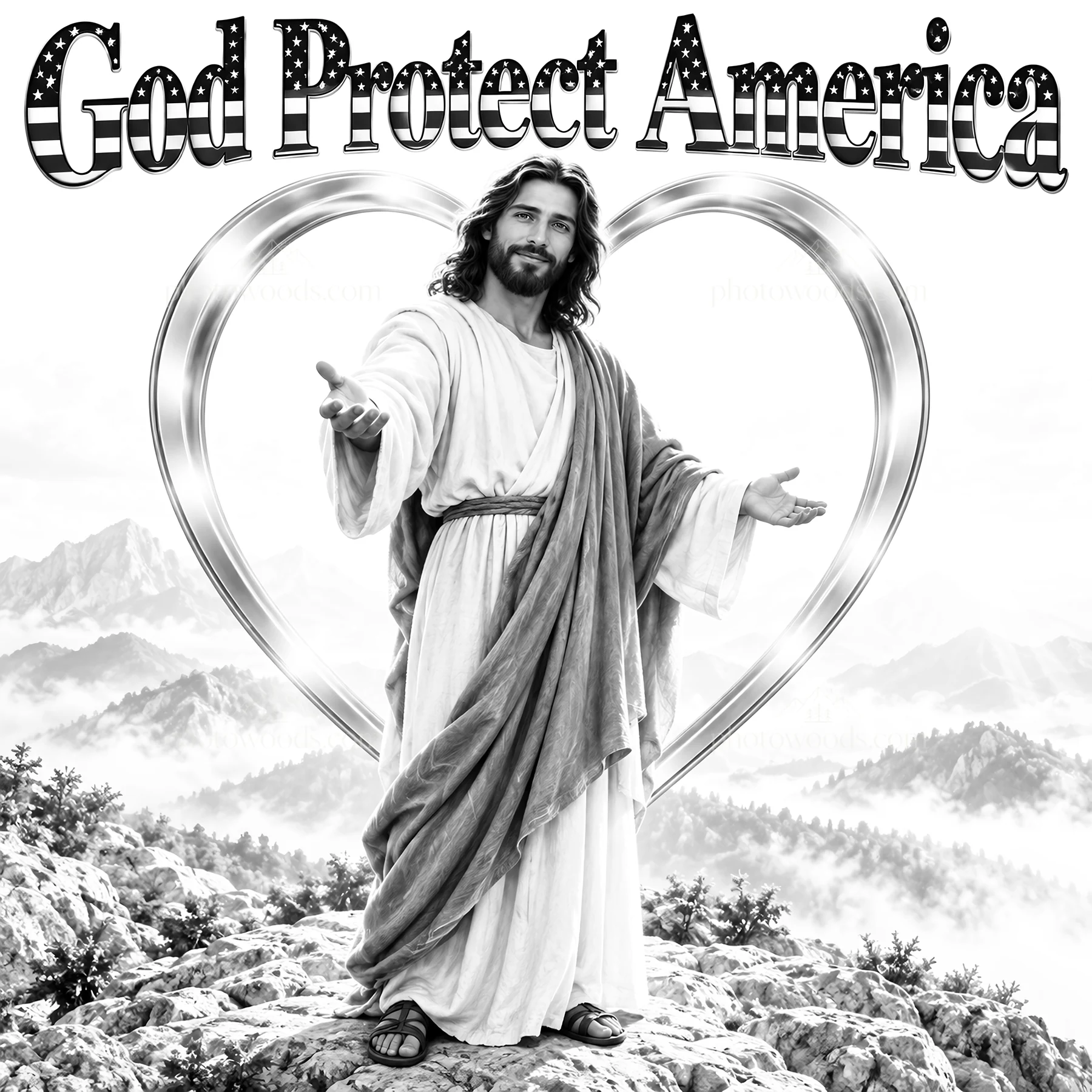 Jesus Christ welcoming viewers with a loving heart - AI-generated stock image