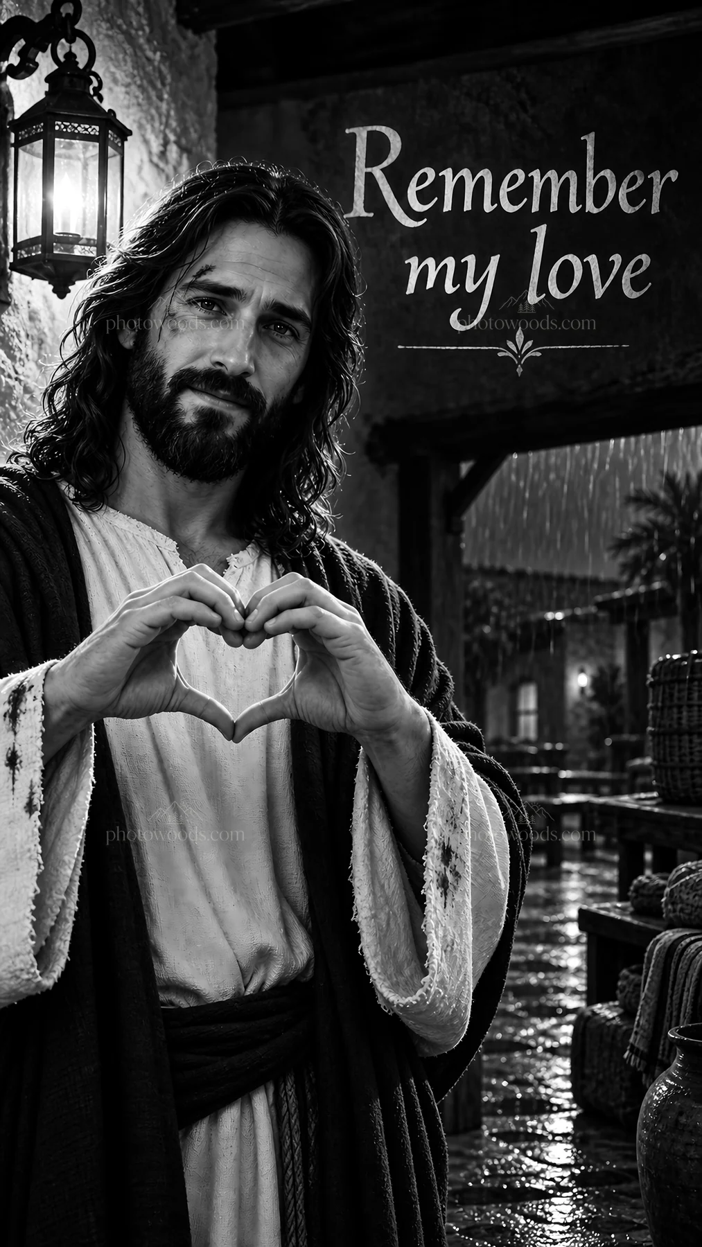 Jesus Christ conveys love and compassion through a heart gesture - AI-generated stock image
