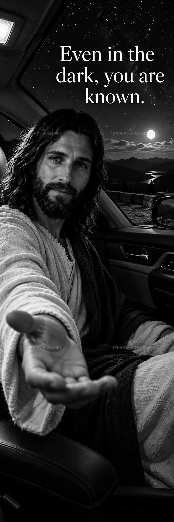 Jesus Christ reaching out to comfort in the dark - AI-generated stock image