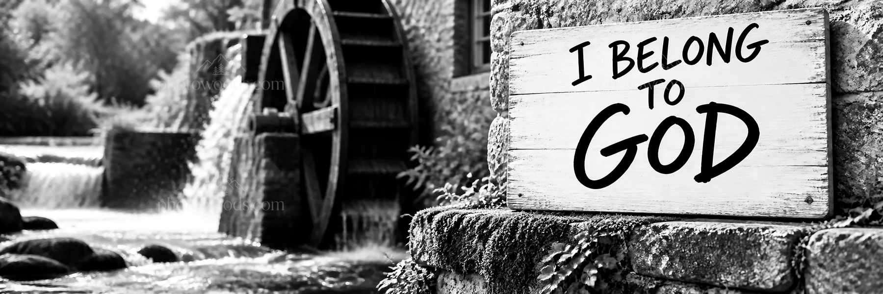 Jesus Christ demonstrates belonging to God by the watermill - AI-generated stock image
