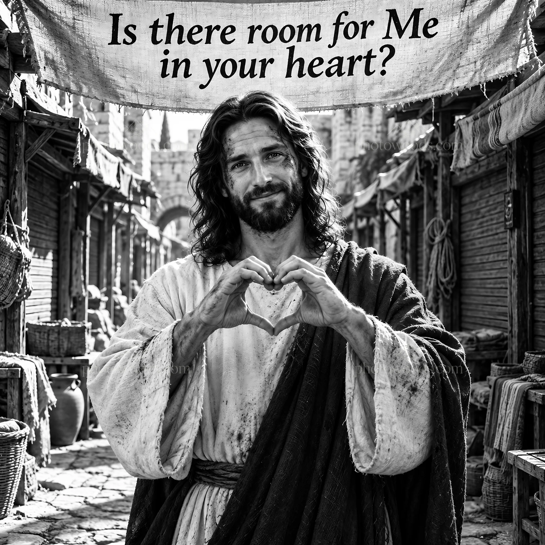 Jesus Christ asking if there is room for Him in your heart - AI-generated stock image
