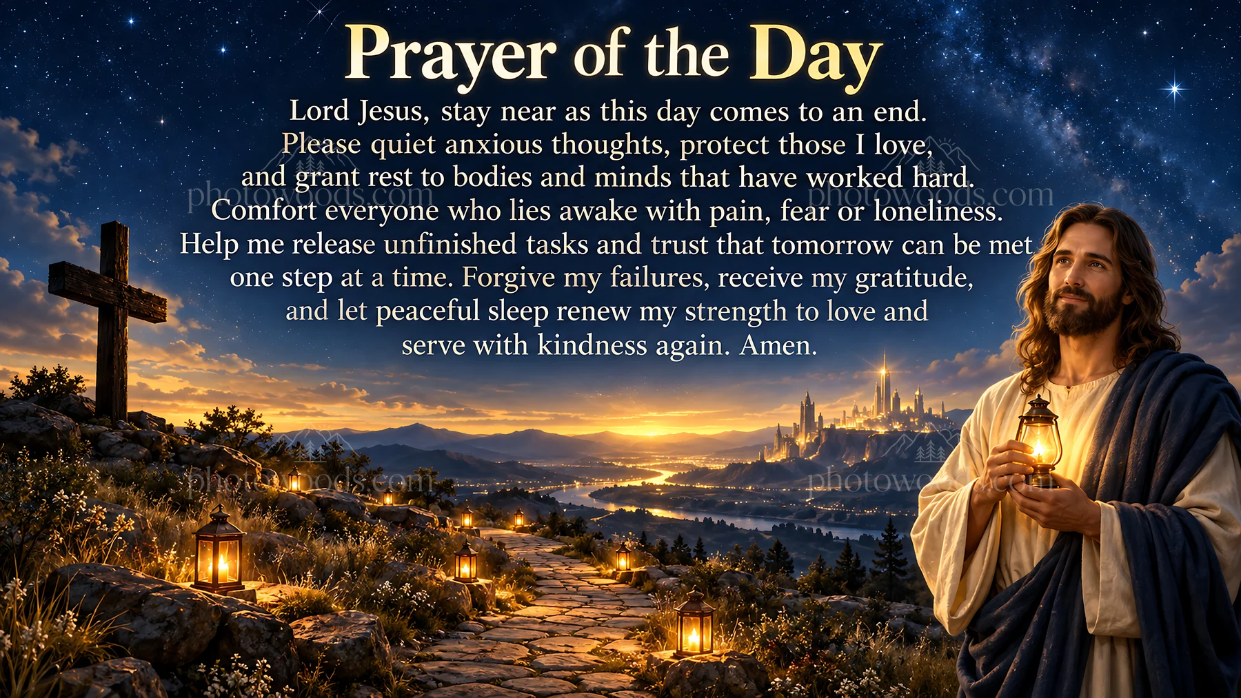 Jesus Christ offers a prayer for comfort and strength - AI-generated stock image
