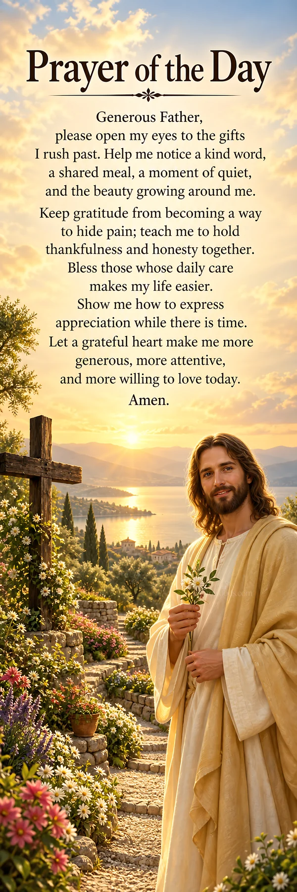 Jesus Christ offering a prayer of gratitude and appreciation - AI-generated stock image