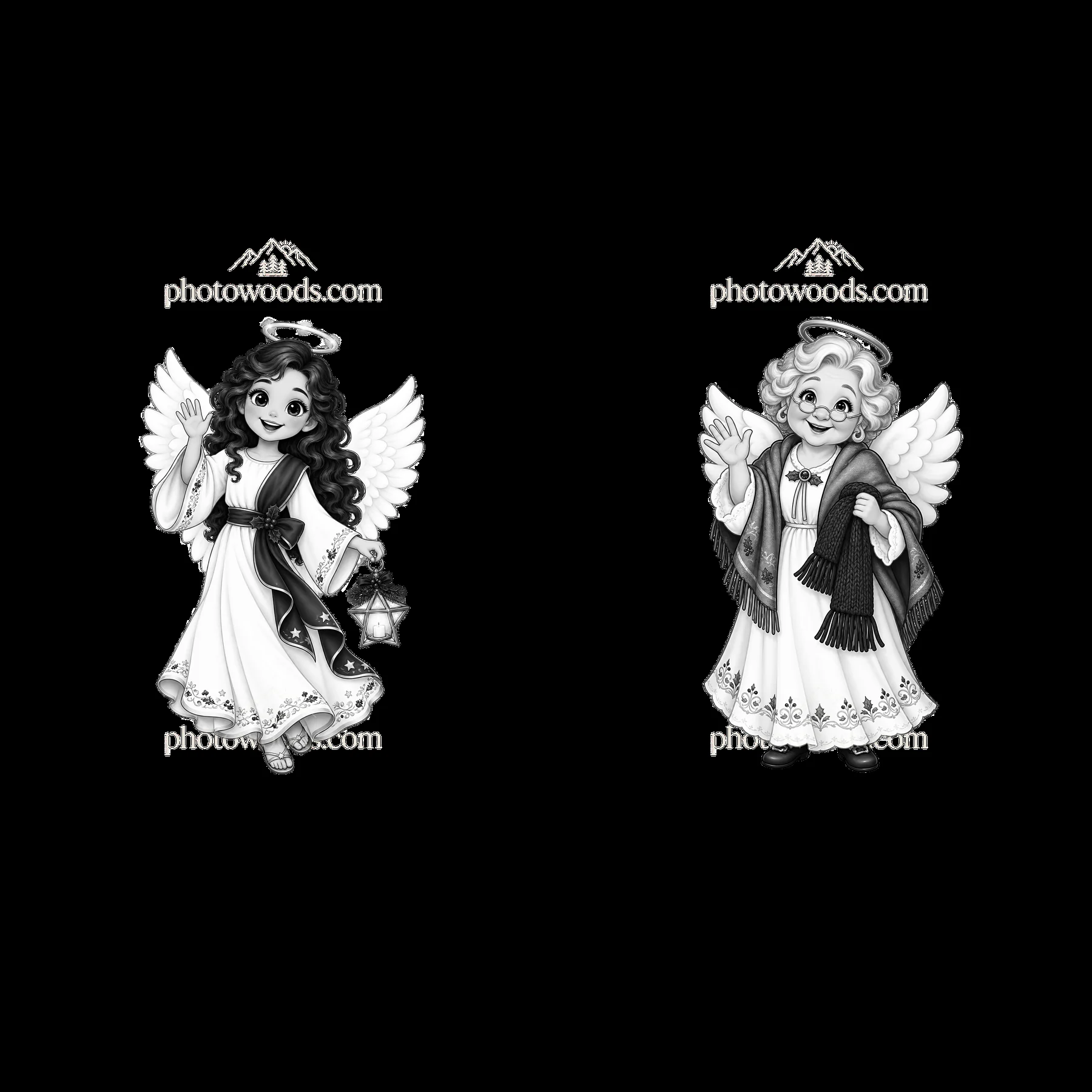 Christmas angel cartoon sticker illustration set - AI-generated stock image