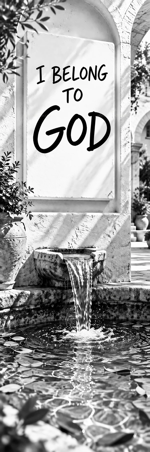 Jesus Christ invites reflection at the fountain - AI-generated stock image