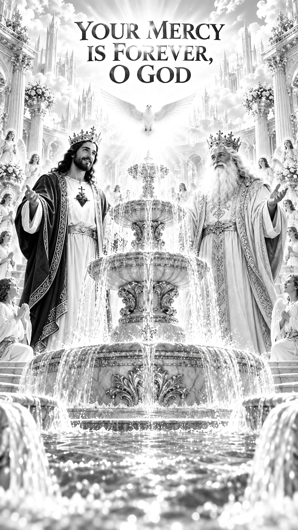 Jesus Christ in a divine gathering with God in heaven - AI-generated stock image