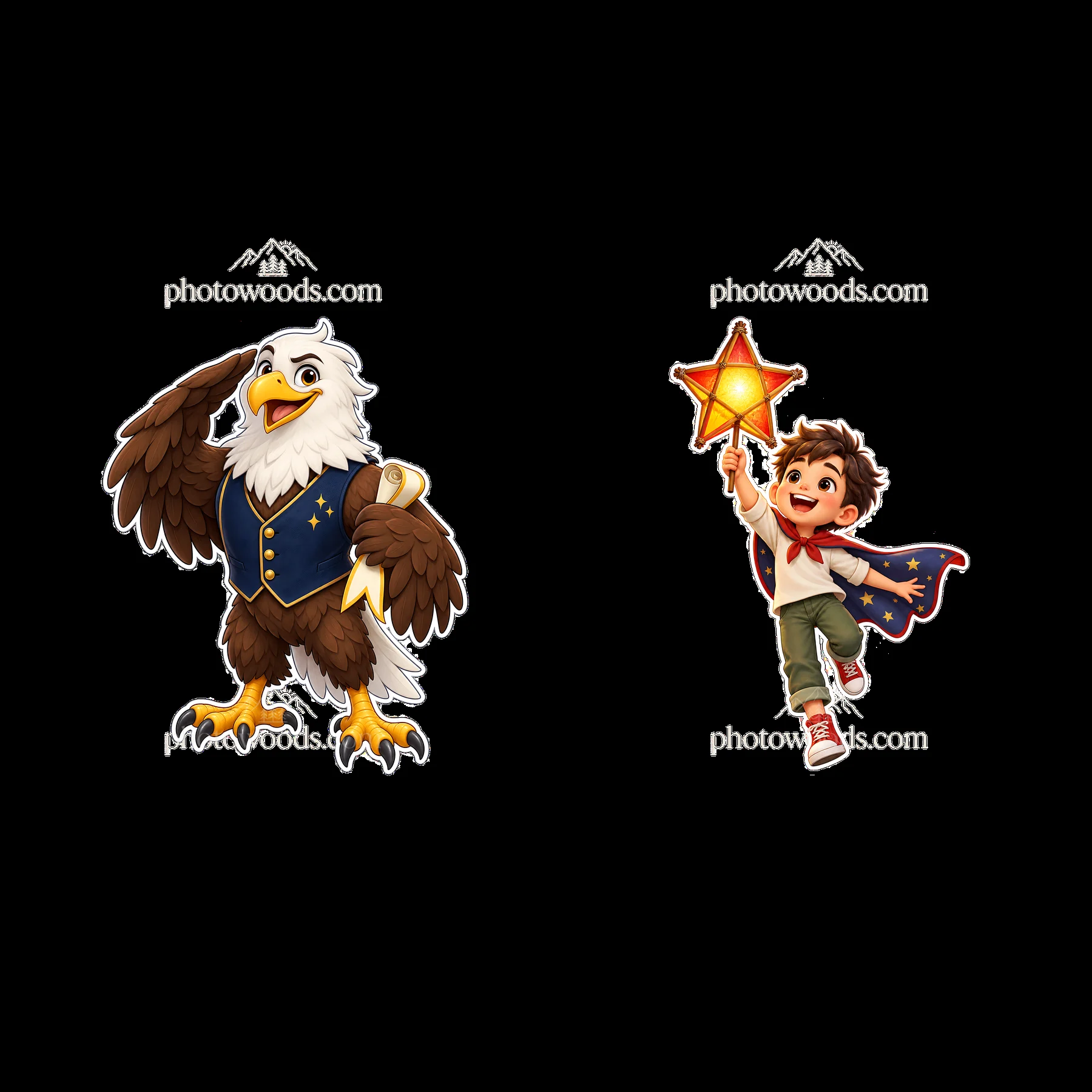 Eagle character and boy with star stick in patriotic design - AI-generated stock image