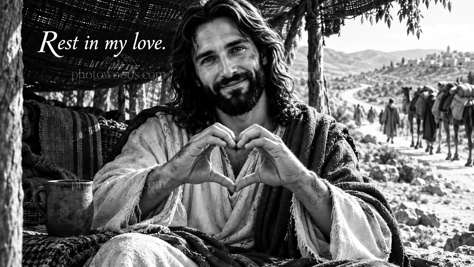 Jesus Christ sharing love and comfort with a gesture - AI-generated stock image
