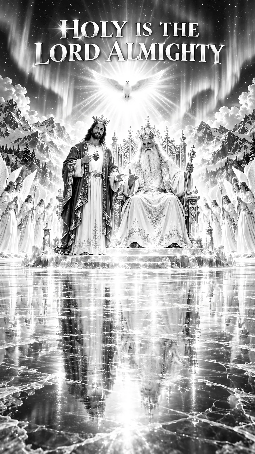 Jesus Christ seated with God the Father in heavenly glory - AI-generated stock image