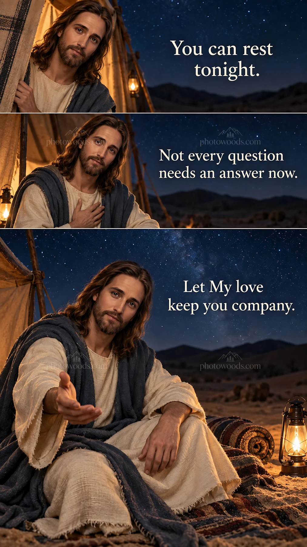 Jesus Christ comforting with love in a timeless setting - AI-generated stock image