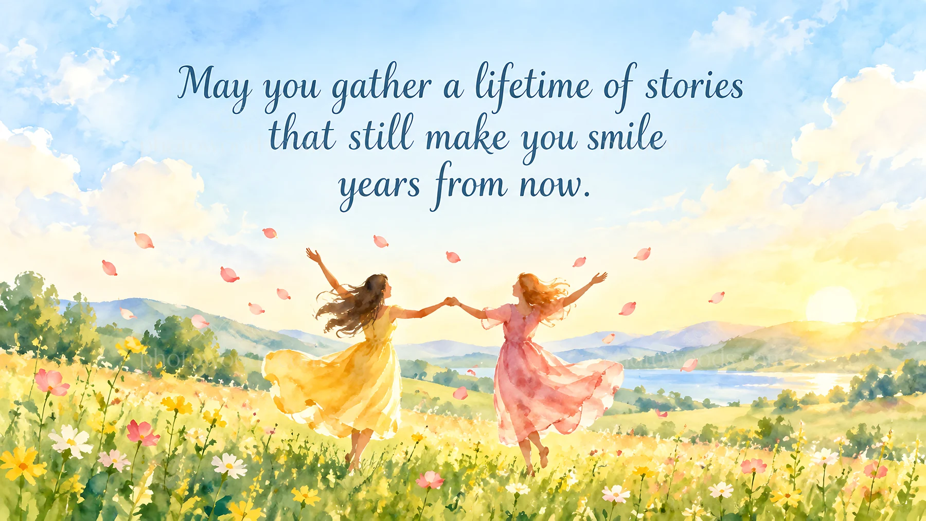 Wedding Greeting with Two Women in a Meadow - AI-generated stock image