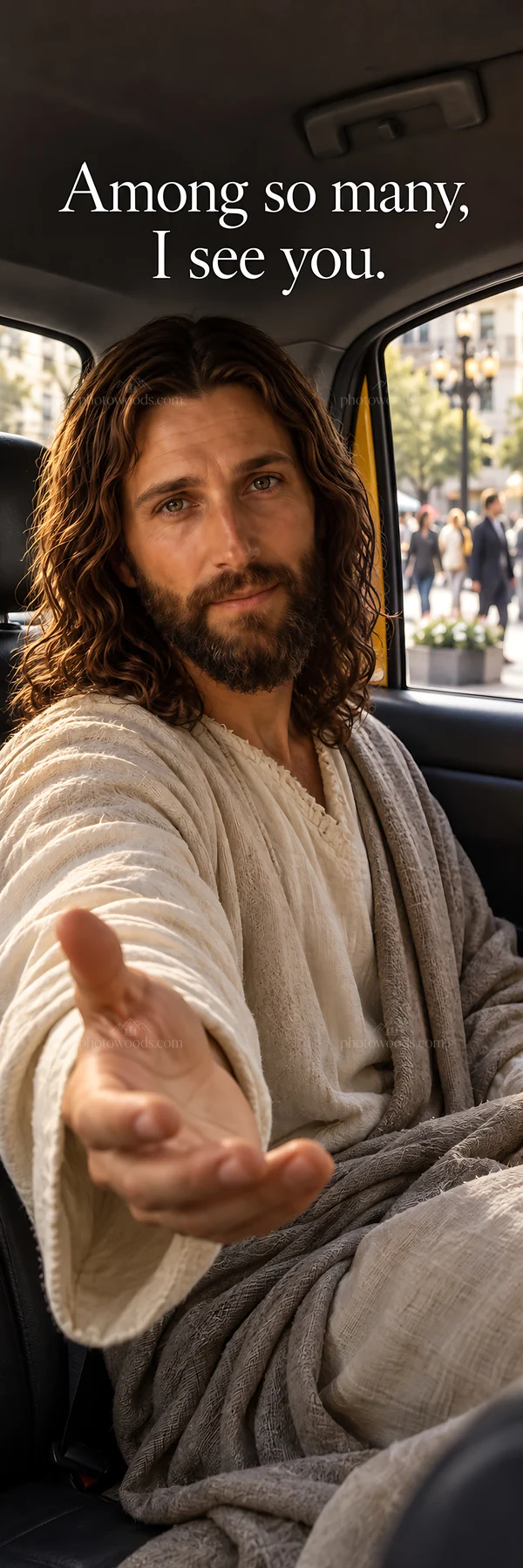 Jesus Christ reaching out to offer comfort - AI-generated stock image