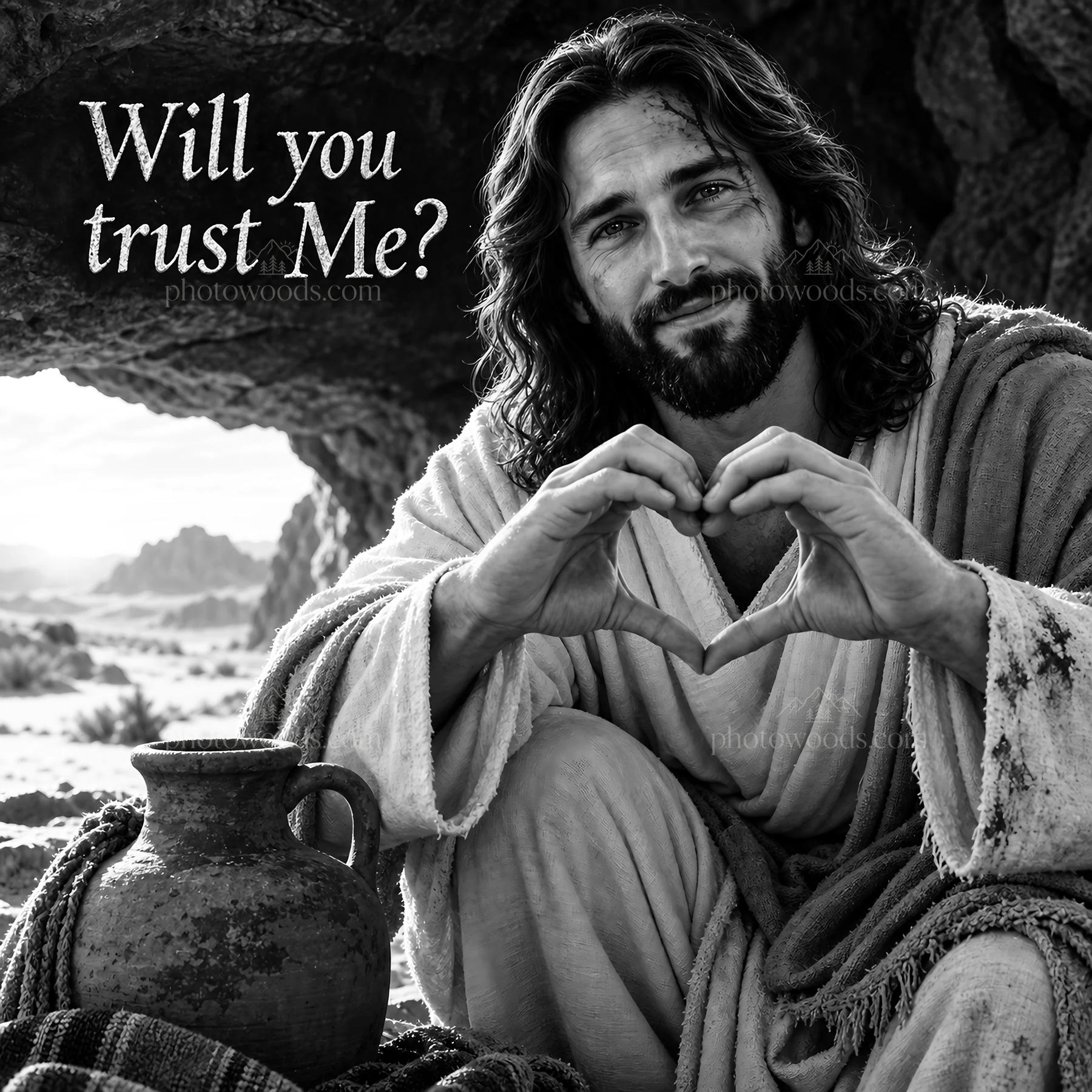 Jesus Christ asking, will you trust Me? - AI-generated stock image