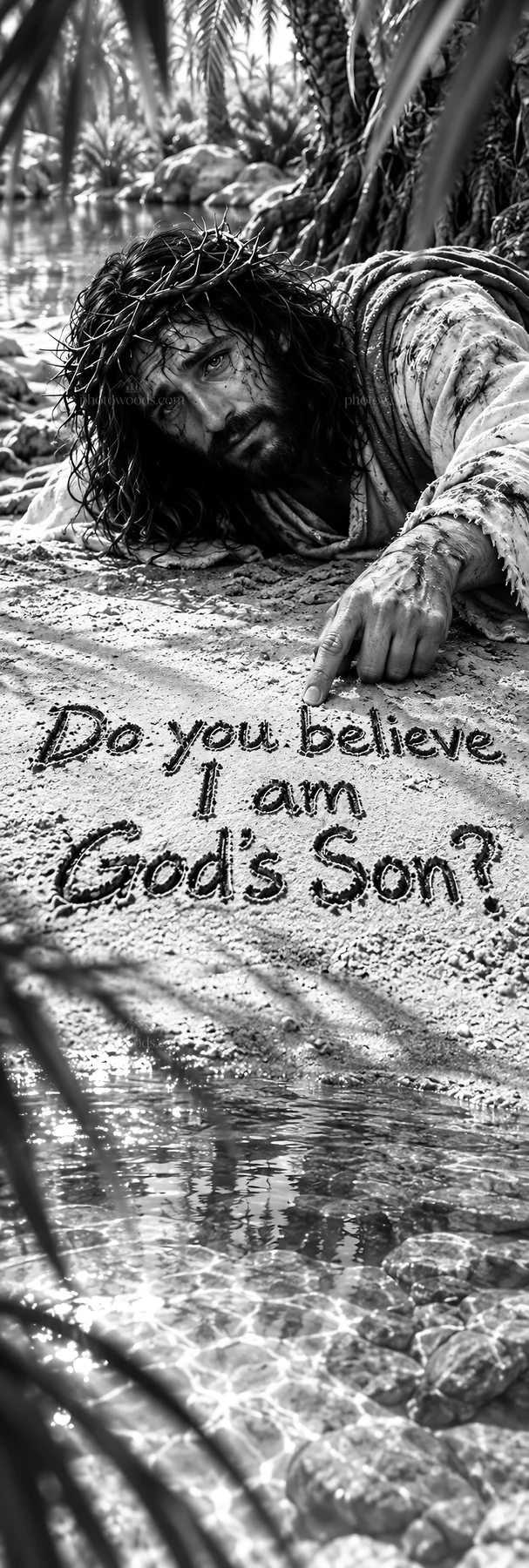 Jesus Christ asking if you believe he is God's Son - AI-generated stock image
