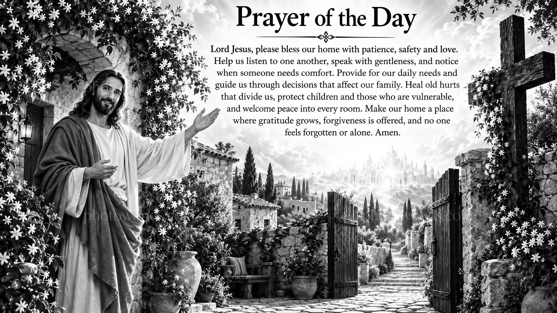 Jesus Christ offering comfort and guidance in a garden setting - AI-generated stock image