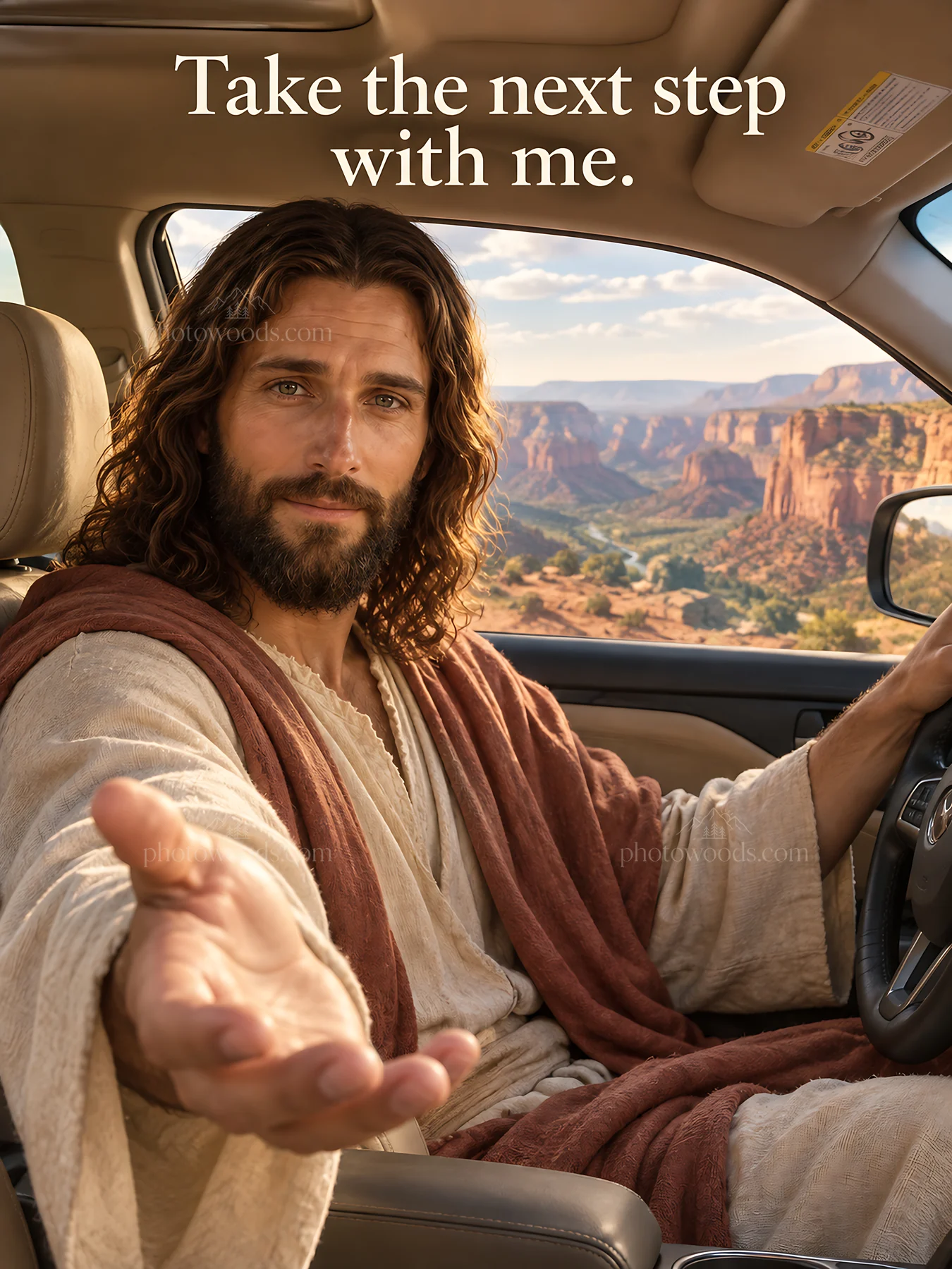 Jesus Christ inviting a person to take the next step - AI-generated stock image