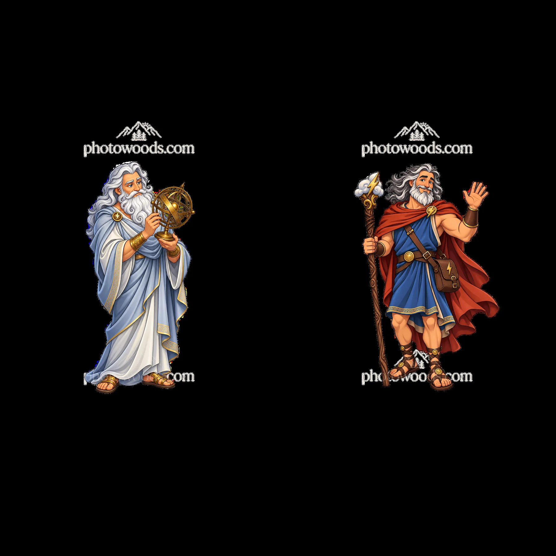 Zeus holding celestial globe and staff with royal attire - AI-generated stock image