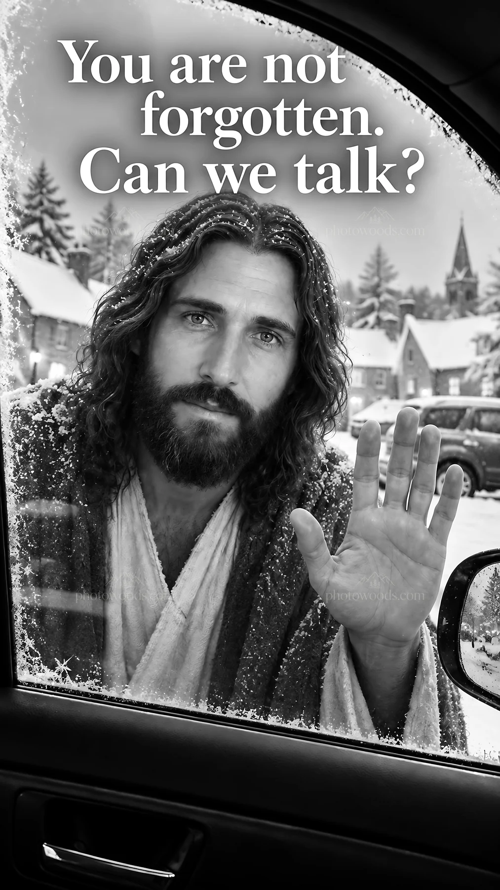Jesus Christ reaching out to offer comfort and conversation - AI-generated stock image