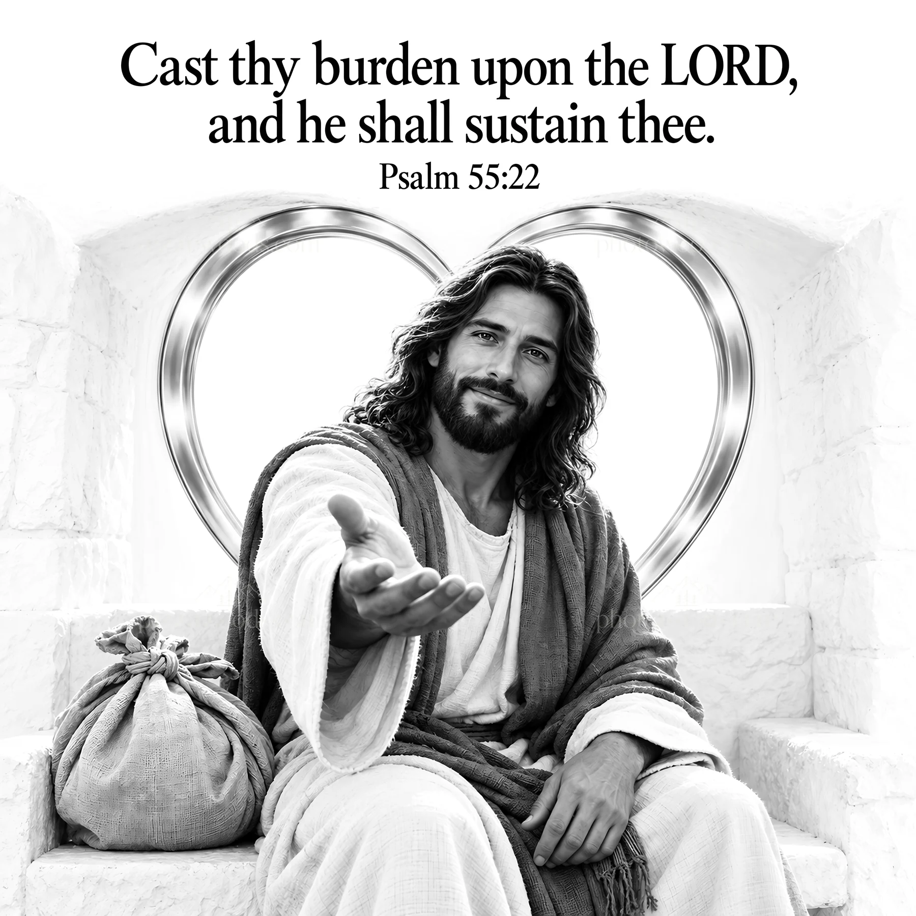 Jesus Christ extending his hand with a message of hope - AI-generated stock image