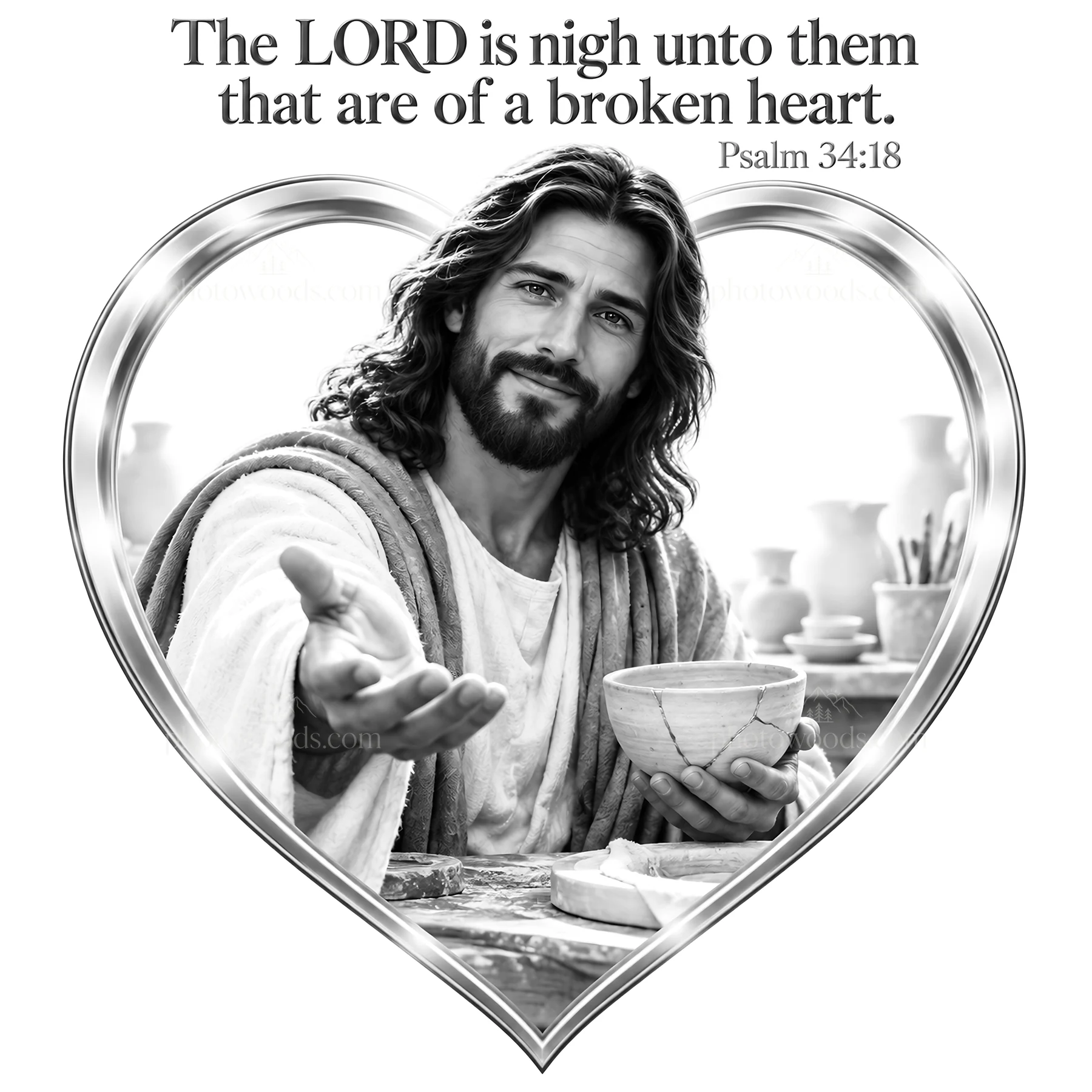 Jesus Christ sharing a meal with a welcoming gesture - AI-generated stock image