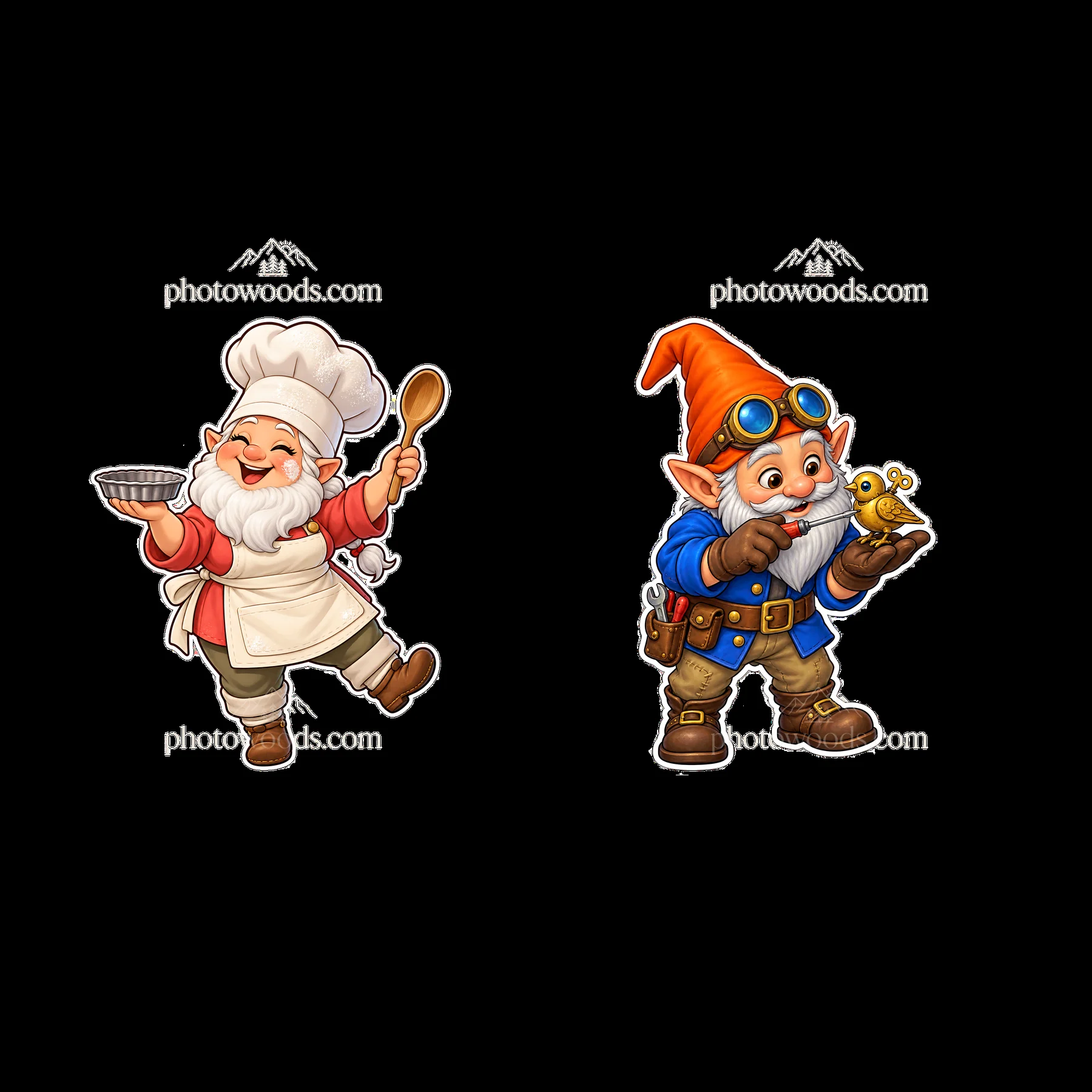 Gnomes cooking and exploring with a spoon and snail - AI-generated stock image
