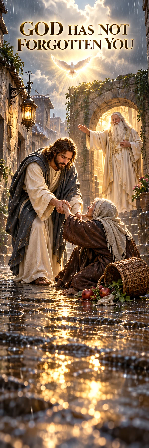 Jesus Christ comforting a person in need - AI-generated stock image