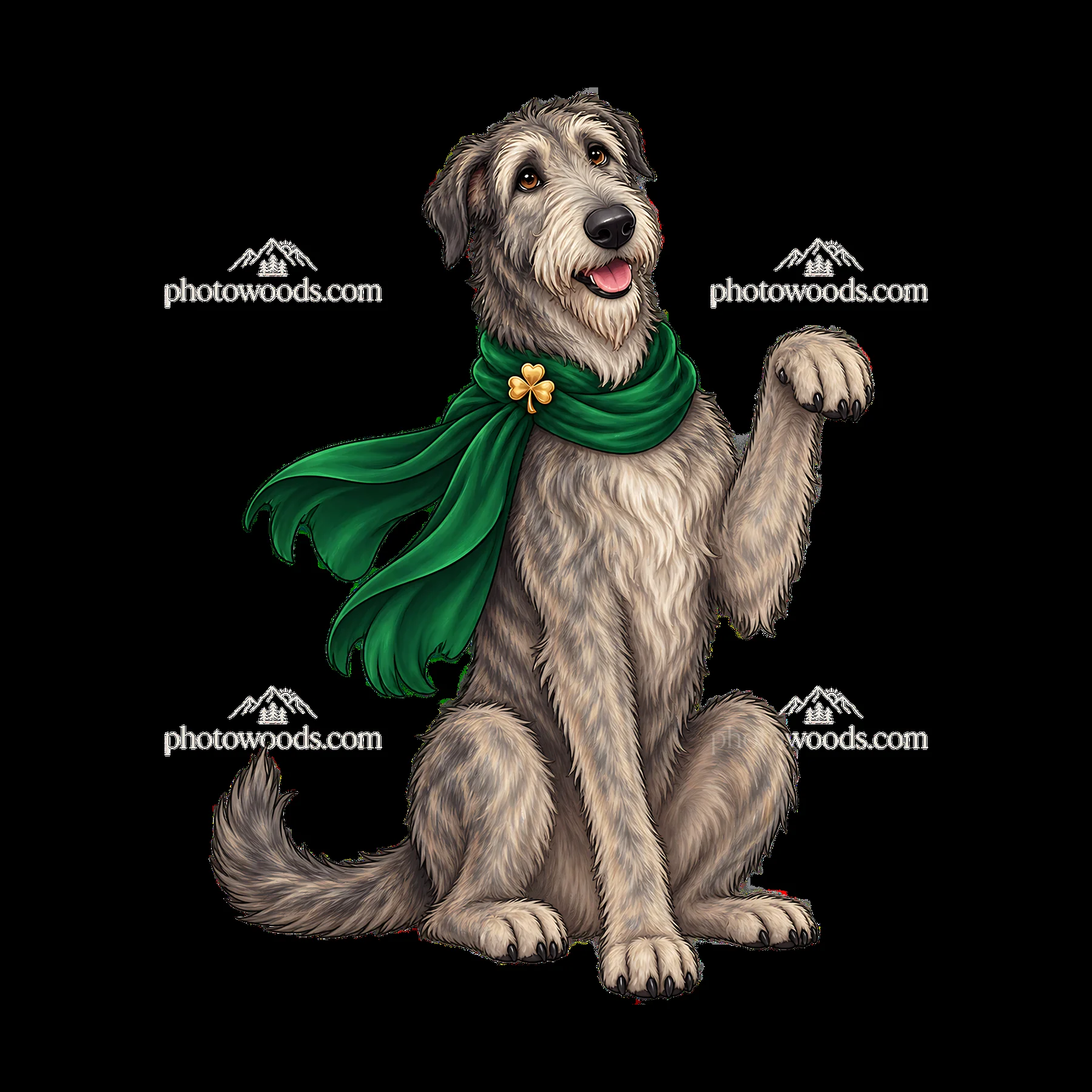 Cute dog with green scarf and shamrock for St. Patrick's Day - AI-generated stock image