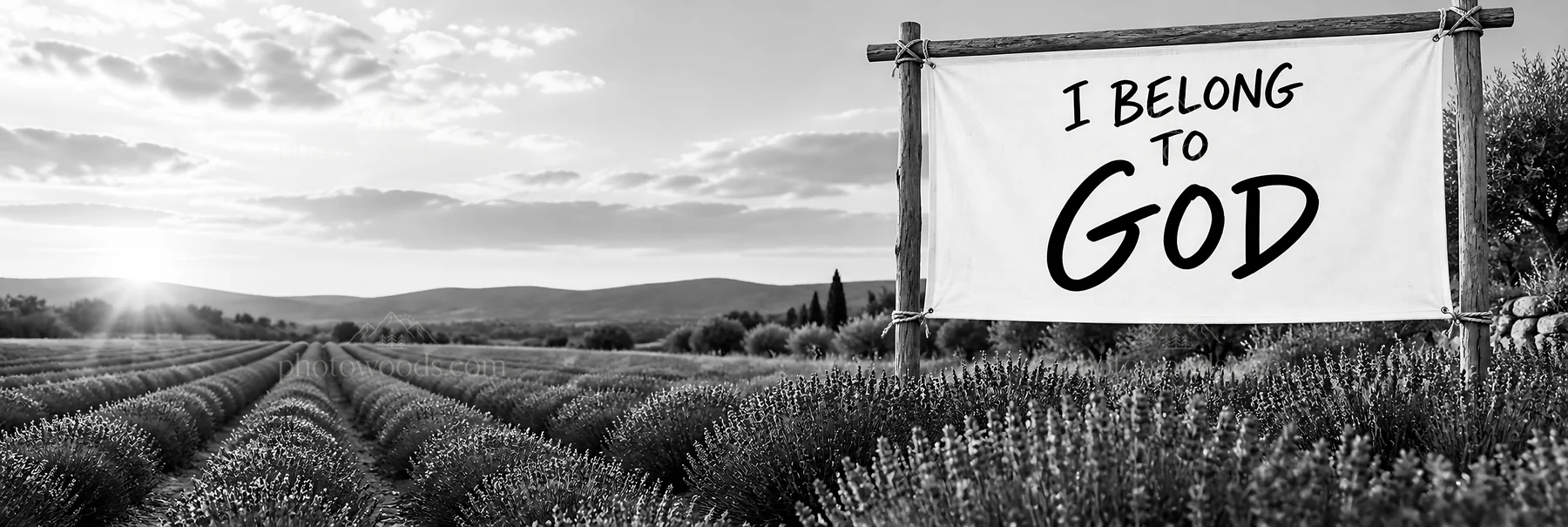 Jesus Christ welcomes believers in a field of lavender - AI-generated stock image