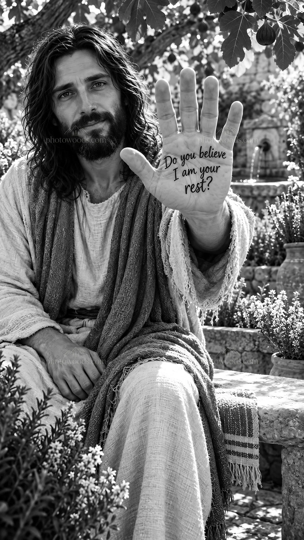 Jesus Christ offers comfort and a message of hope - AI-generated stock image